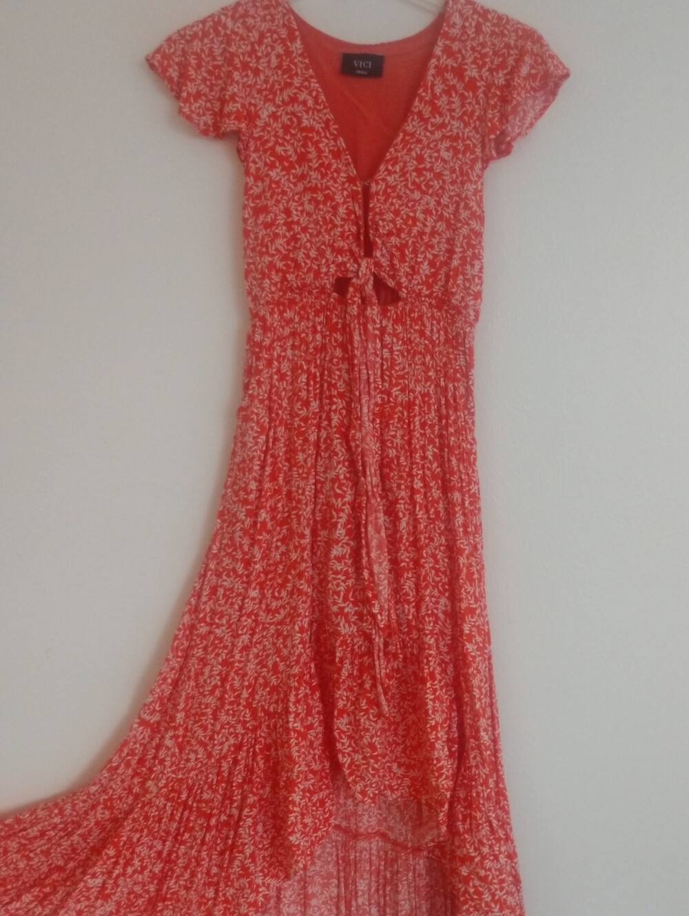 Vici Coral Orange Floral Leaf Print Maxi Dress Women’s S
